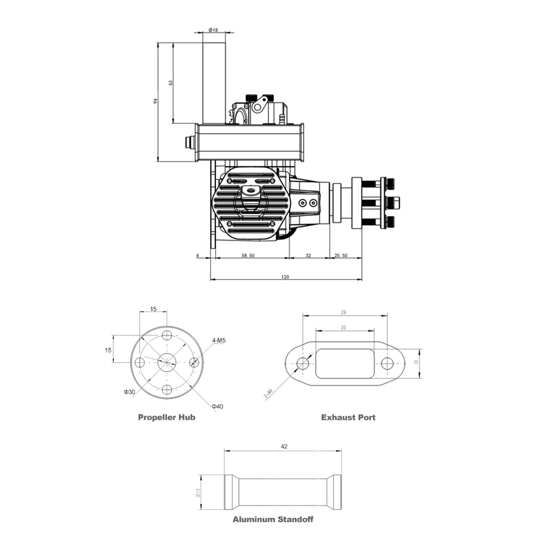 EPHIL XG-40cc-T Glow Plug Two-Stroke Twin-Cylinders Horizontally Opposed Gasoline Engine Model for Fixed-Wing Aircraft Models - RAZORDON