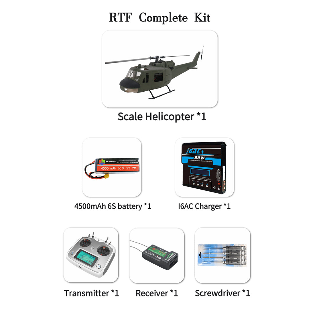 FLISHRC FL500 UH-1 Huey 500-Class 2.4G 6CH Scale RC Helicopter with L7 Flight Controller & 4-Mode GPS Positioning RTF