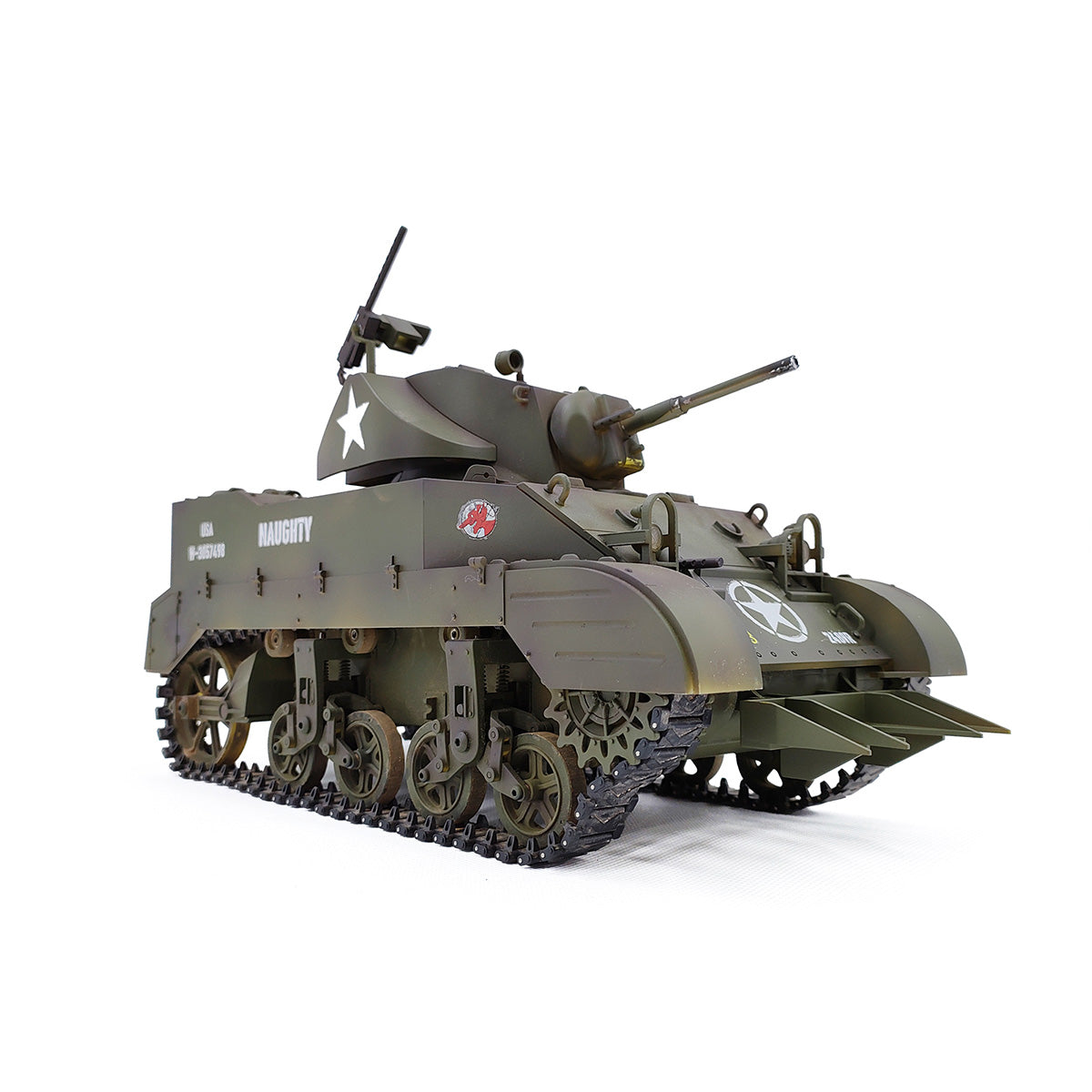 1/16 Scale 2.4G US M5A1 Stuart Light Tank Model with Sound & Light Effects, Telescopic Smoking Exhaust - Razordon