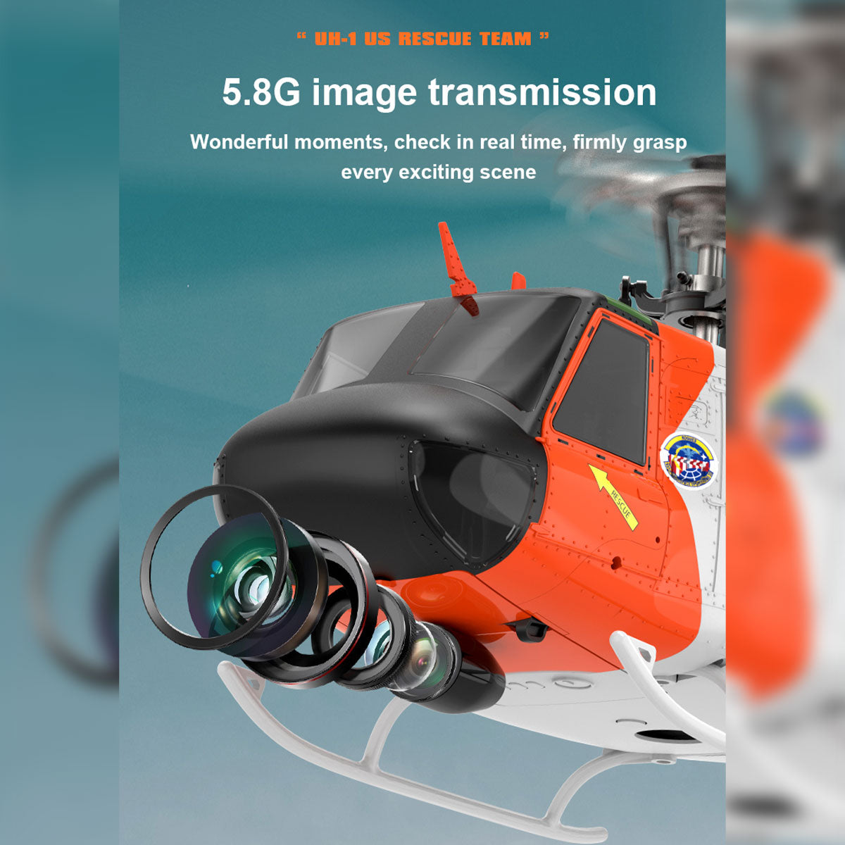 WOLFBUSH YUXIANG F07S UH-1 Huey 1/34 Scale RC Helicopter - 2.4G 6CH Brushless Direct Drive, 6G Flybarless with GPS Altitude Hold, RTF White Rescue Livery(MODE1/MODE2 Switchable)