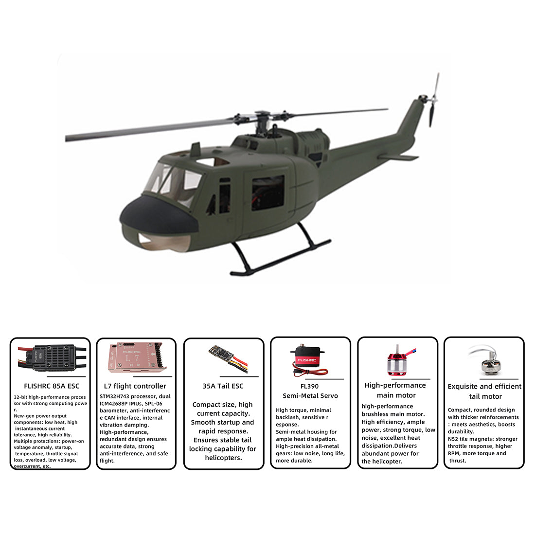 FLISHRC FL500 UH-1 Huey 500-Class 2.4G 6CH Scale RC Helicopter - RAZORDON