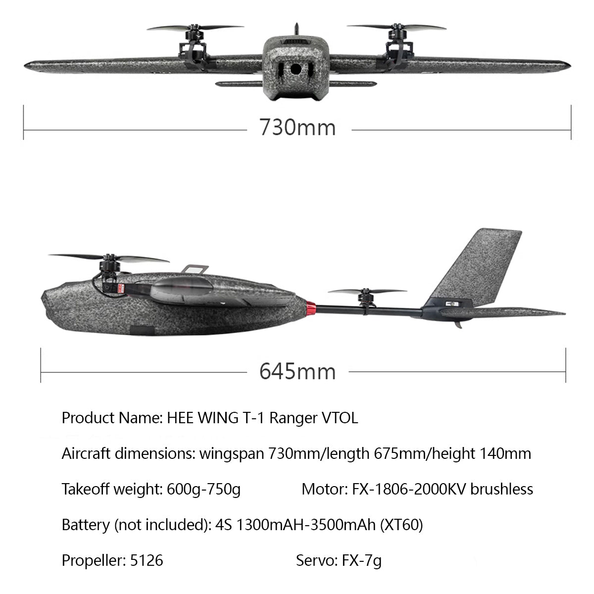 HEEWING Ranger T1 VTOL 2.4G EPP Vertical Takeoff and Landing Fixed-Wing RC Aircraft with FPV Camera Mount and Flight Controller - Razordon