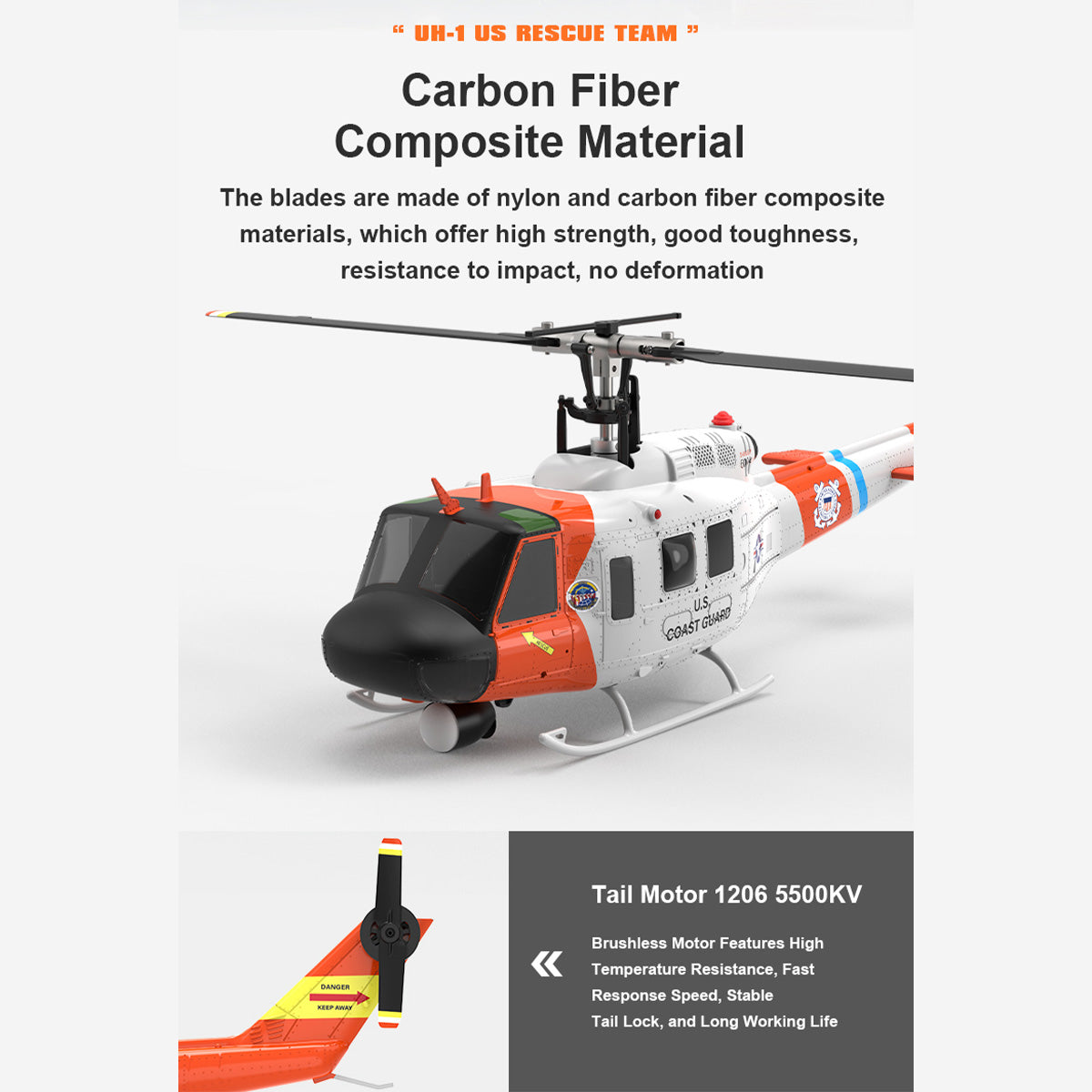 WOLFBUSH YUXIANG F07S UH-1 Huey 1/34 Scale RC Helicopter - 2.4G 6CH Brushless Direct Drive, 6G Flybarless with GPS Altitude Hold, RTF White Rescue Livery(MODE1/MODE2 Switchable)