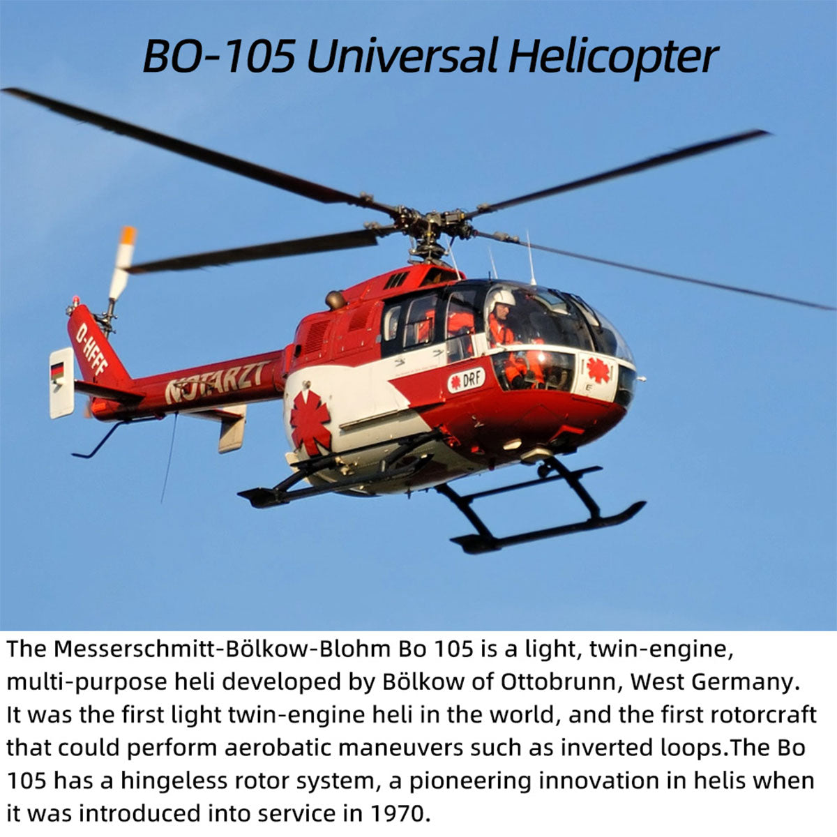 FLYWING BO105 470 Size 2.4G 6CH Civilian RC Helicopter - Maple Leaf - Razordon