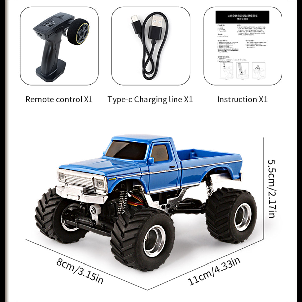 JABAILE 1/36 4WD 2.4G Radio Controlled Off Road Vehicles Mini Crawler Car  - RAZORDON