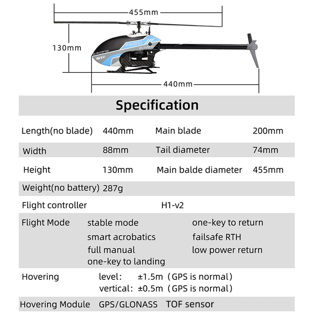 FLYWING FW200 2.4G RC Hubschrauber 6CH Flugzeug Brushless Direkt angetriebenes 3D Kunstflugmodell