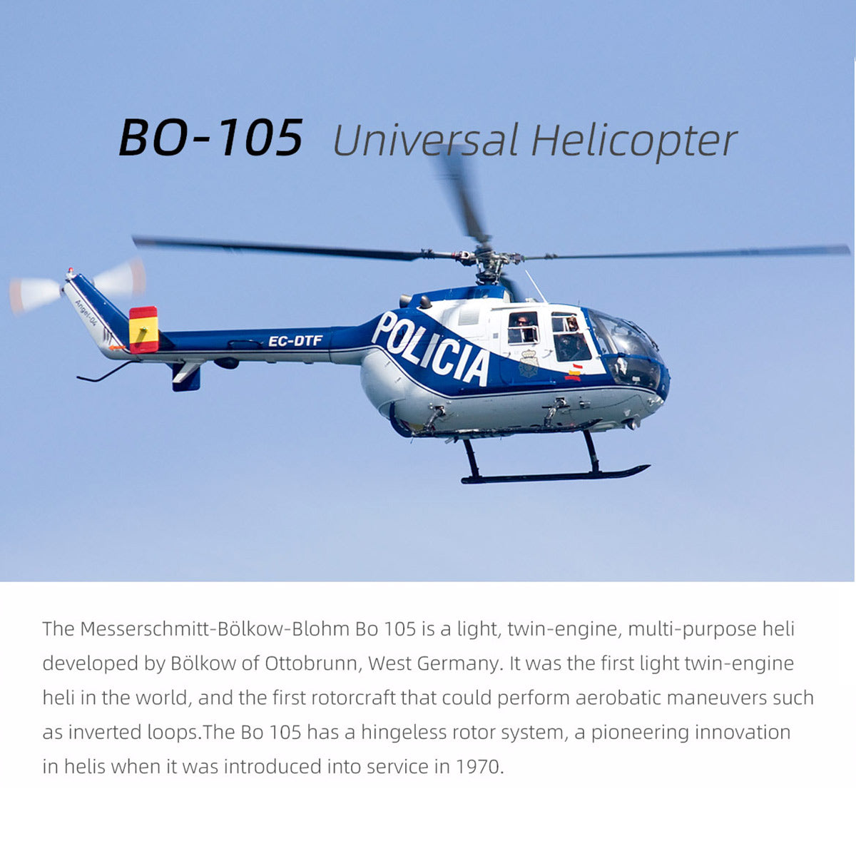 FLYWING BO105 470 Size 2.4G 6CH Military RC Helicopter Model with H1 Flight Controller,GPS and Adjustable Left and Right-Handed Controls - Razordon