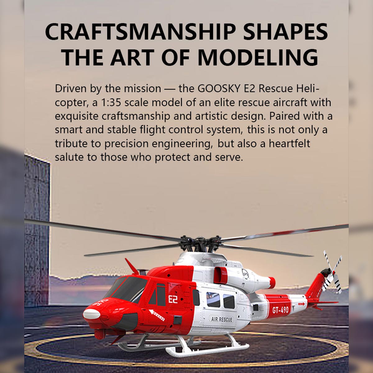 GOOSKY E2 UH-1Y 2.4G 6CH RC Helicopter Brushless Direct Drive Scale Model with LiDAR Positioning GPS Version Rescue Livery RTF  - Razordon