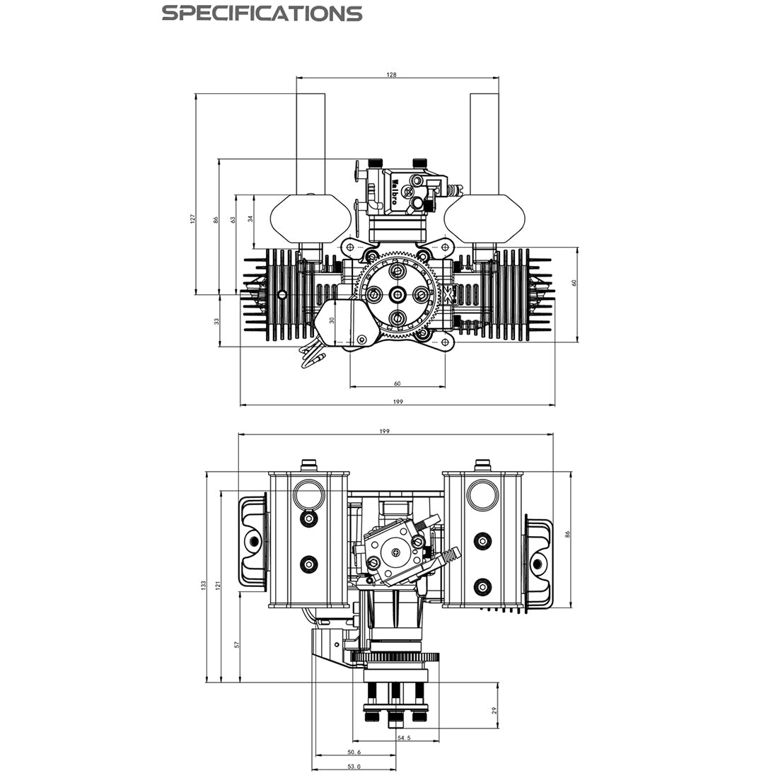 EPHIL XG-40cc-T Pro Electric Starter Two-Stroke Twin-Cylinders Horizontally Opposed Gasoline Engine Model for Fixed-Wing Aircraft Models - RAZORDON