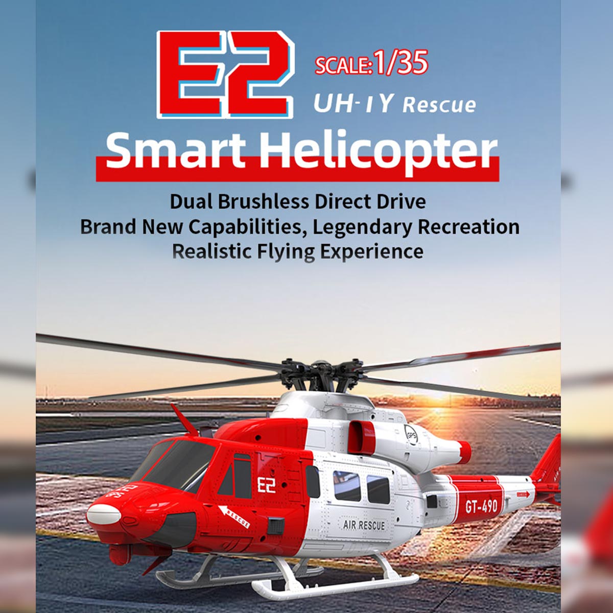 GOOSKY E2 UH-1Y 2.4G 6CH RC Helicopter Brushless Direct Drive Scale Model with LiDAR Positioning GPS Version Rescue Livery RTF  - Razordon