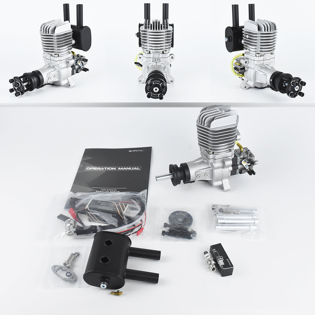 EPHIL X-38cc-R Rear Exhaust Spark Plug Two-Stroke Single Cylinder Gasoline Engine Model for Fixed-Wing Aircraft Models-RAZORDON