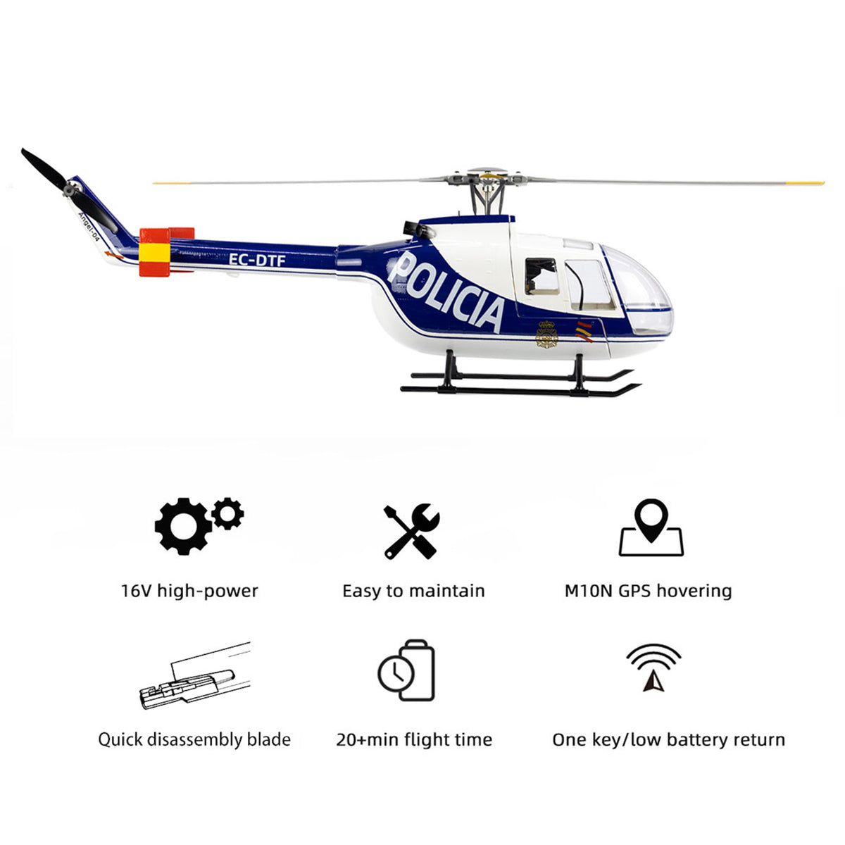 FLYWING BO105 470 Size 2.4G 6CH Military RC Helicopter Model with H1 Flight Controller,GPS and Adjustable Left and Right-Handed Controls - Razordon