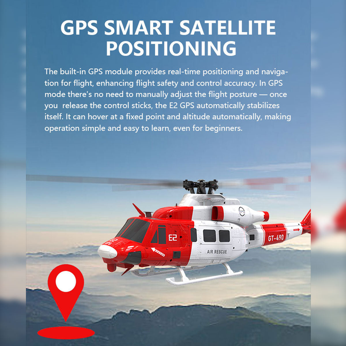 GOOSKY E2 UH-1Y 2.4G 6CH RC Helicopter Brushless Direct Drive Scale Model with LiDAR Positioning GPS Version Rescue Livery RTF - Razordon