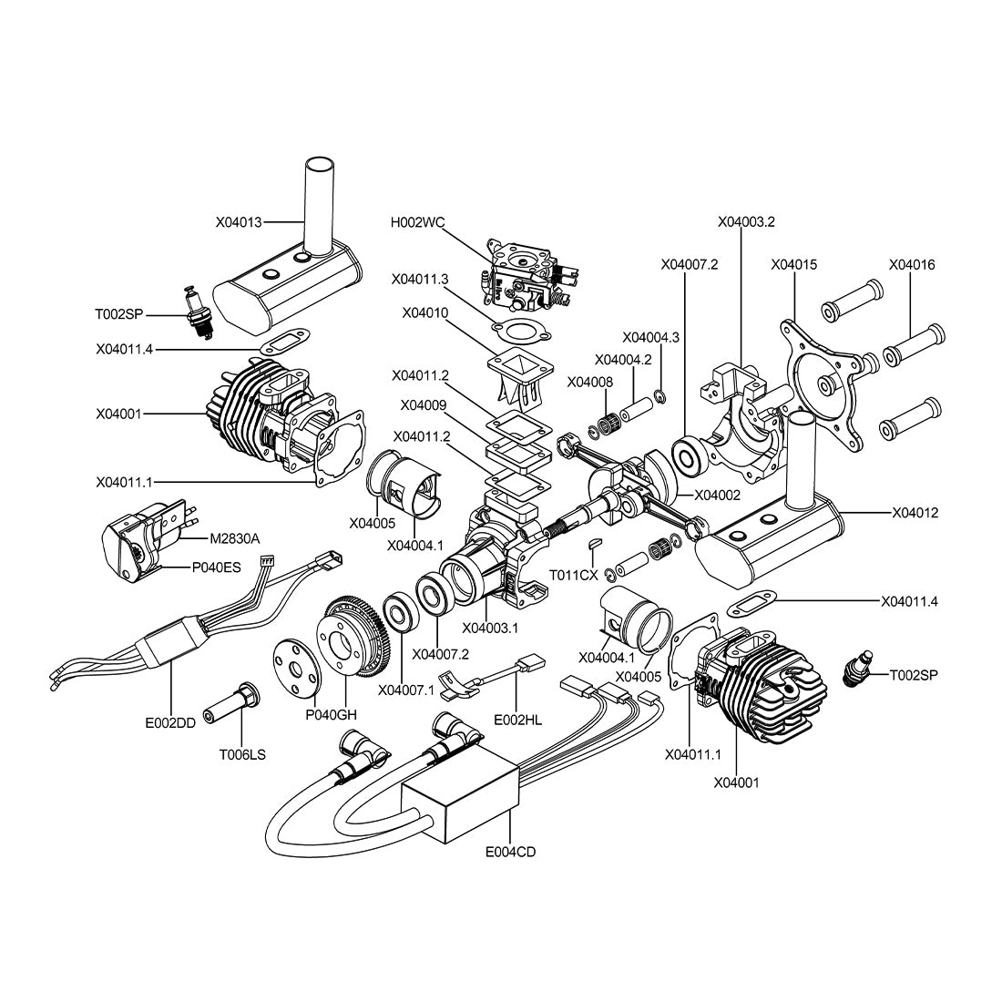 EPHIL X-40cc-T Pro Electric Starter Twin-cylinders Two-Stroke Horizontally Opposed Gasoline Engine Model for Fixed-Wing Aircraft Models - RAZORDON