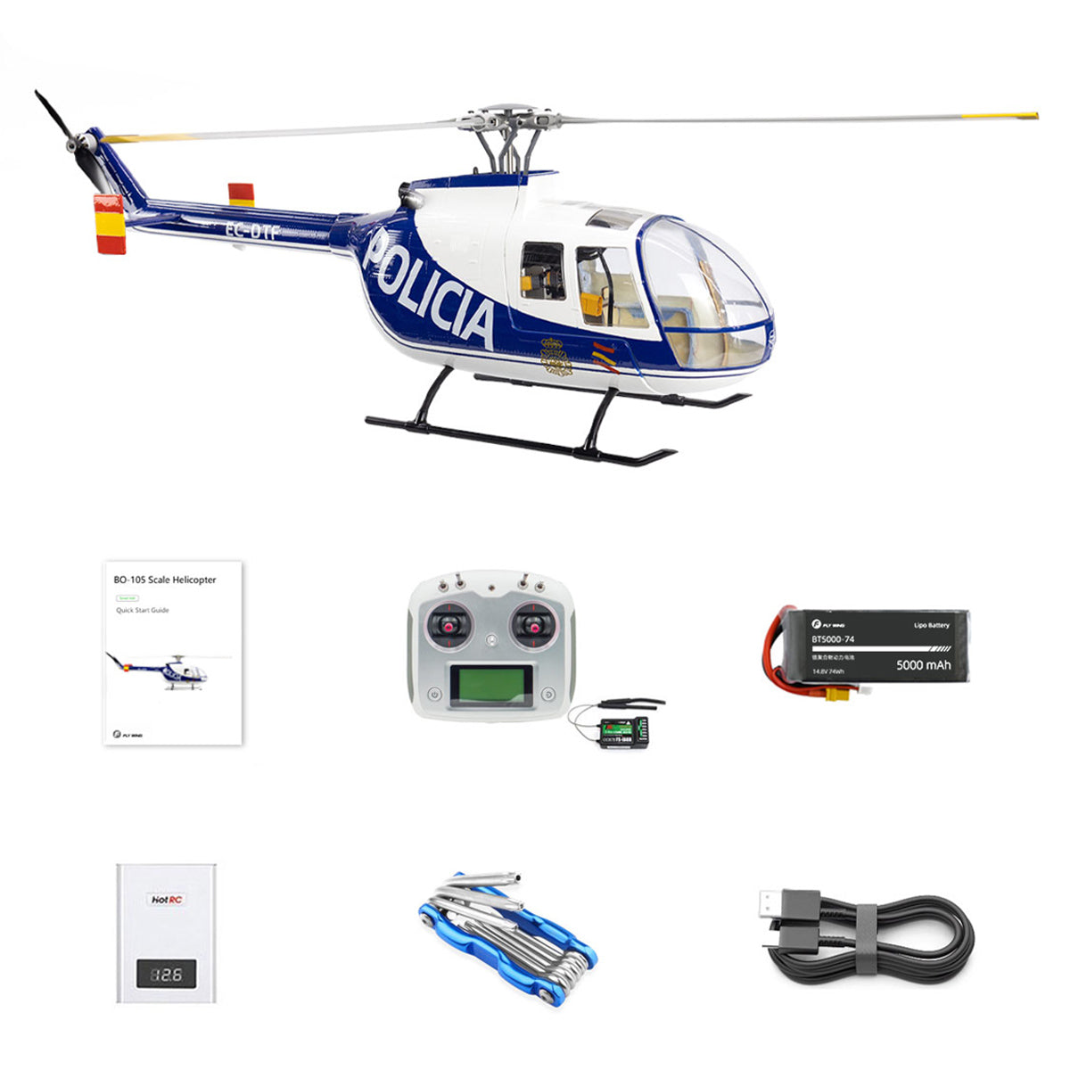FLYWING BO105 470 Size 2.4G 6CH Military RC Helicopter Model with H1 Flight Controller,GPS and Adjustable Left and Right-Handed Controls - Razordon