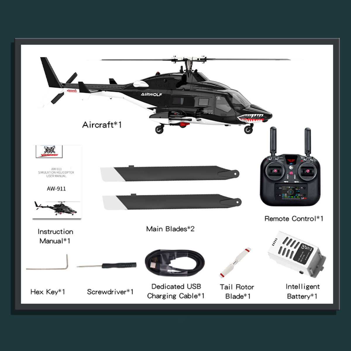 Package of WOLFBUSH Airwolf RC Helicopter