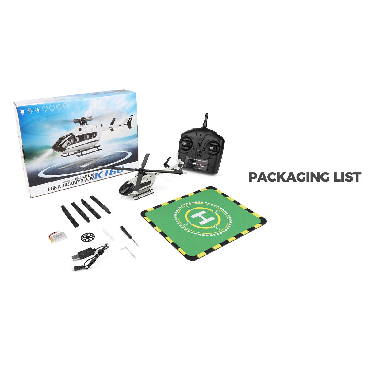 WLTOYS K160 EC-145 160-Class 2.4G 4CH 4-Propeller Flybarless Scale RC Helicopter Model with Adjustable Left/Right-Hand Throttle (RTF Version)