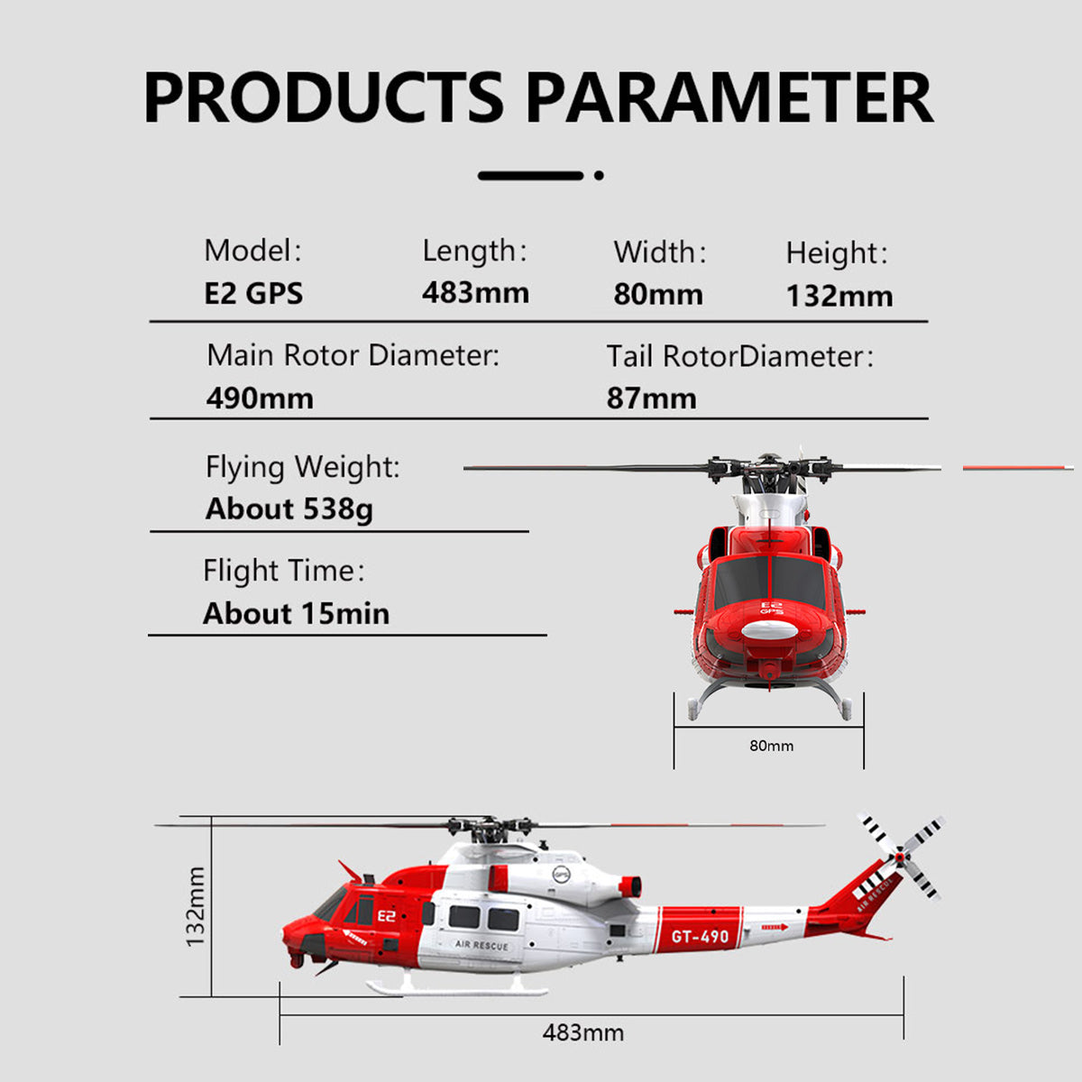 GOOSKY E2 UH-1Y 2.4G 6CH RC Helicopter Brushless Direct Drive Scale Model with LiDAR Positioning GPS Version Rescue Livery RTF - Razordon