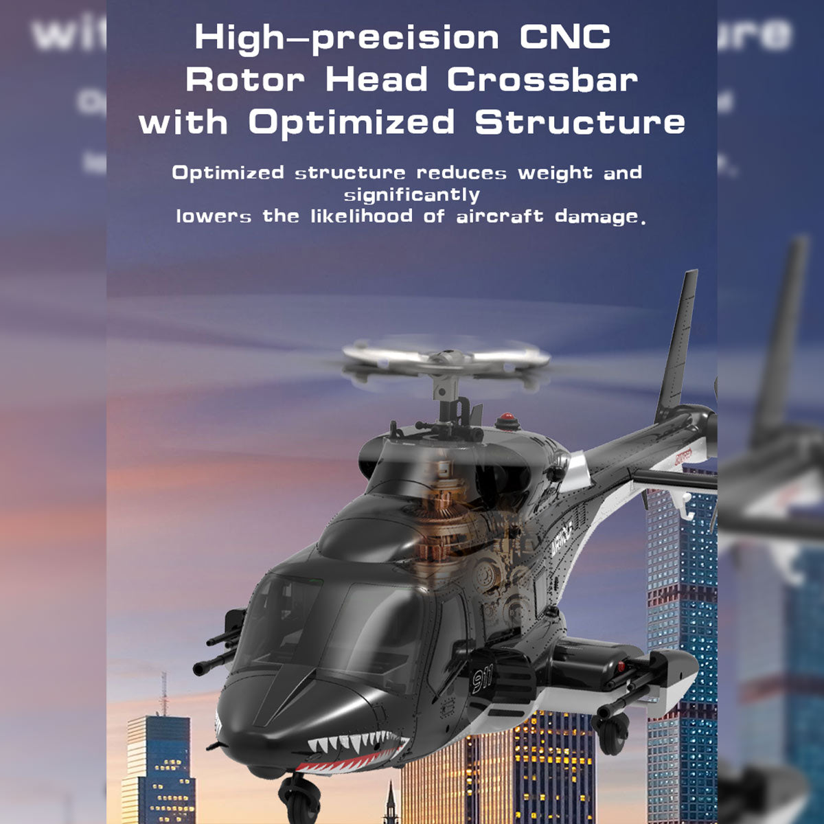 WOLFBUSH AW-911 Airwolf 1/34 Scale 2.4G 9CH Flybarless RC Helicopter Model with 6G/3D Stunt Mode and GPS Positioning Bell222  - Razordon