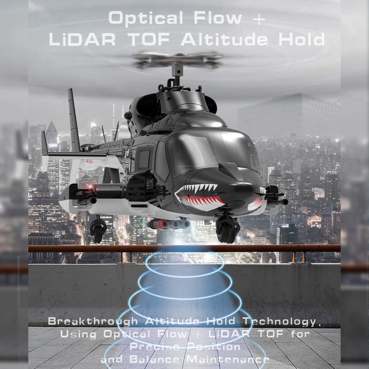 WOLFBUSH AW-911 Airwolf 1/34 Scale 2.4G 9CH Flybarless RC Helicopter Model with 6G/3D Stunt Mode and GPS Positioning Bell222  - Razordon