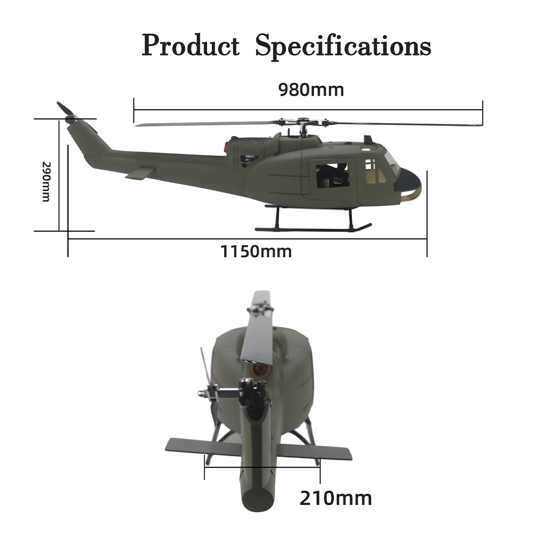 FLISHRC FL500 UH-1 Huey 500-Class 2.4G 6CH Scale RC Helicopter - RAZORDON