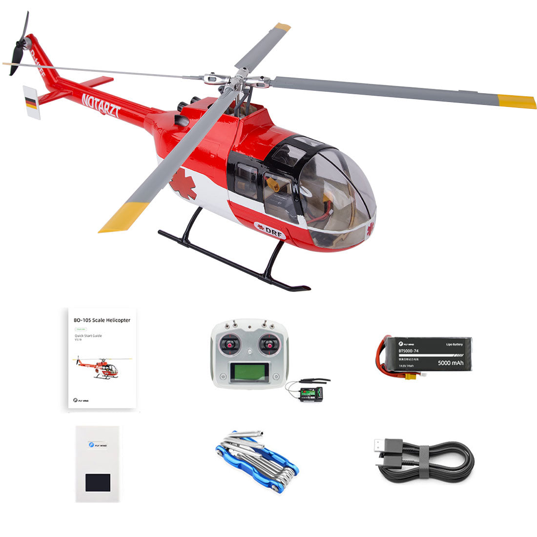 FLYWING BO105 470 Size 2.4G 6CH Civilian RC Helicopter With H1 Flight Controller GPS and Adjustable Left/Right-Handed Controls - Razordon