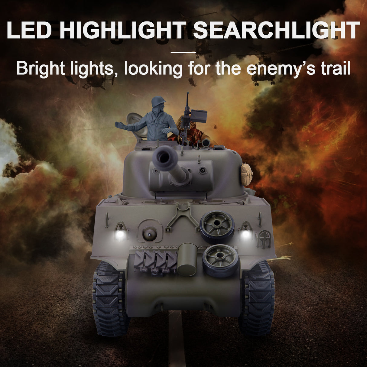 1/16 2.4G RC US M4A3 Sherman Medium Tank Vehicle Model Steel Gear Box Retractable Long Barrel Smoking Light Sound Launch BB Ammunition Infrared Ray
