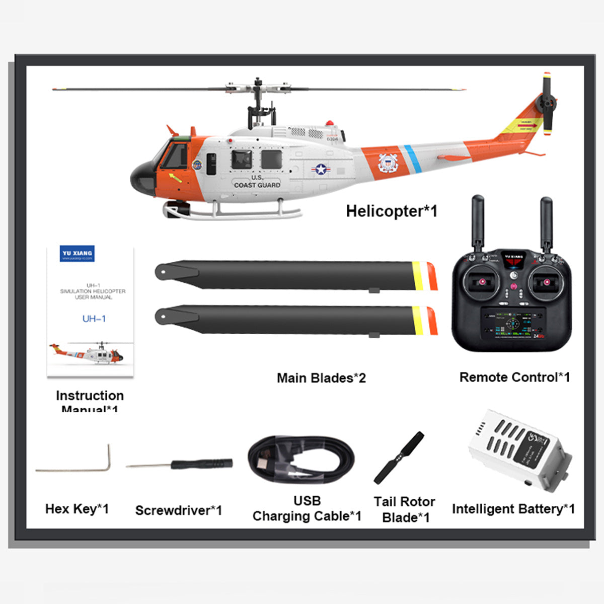 WOLFBUSH YUXIANG F07S UH-1 Huey 1/34 Scale RC Helicopter - 2.4G 6CH Brushless Direct Drive, 6G Flybarless with GPS Altitude Hold, RTF White Rescue Livery(MODE1/MODE2 Switchable)