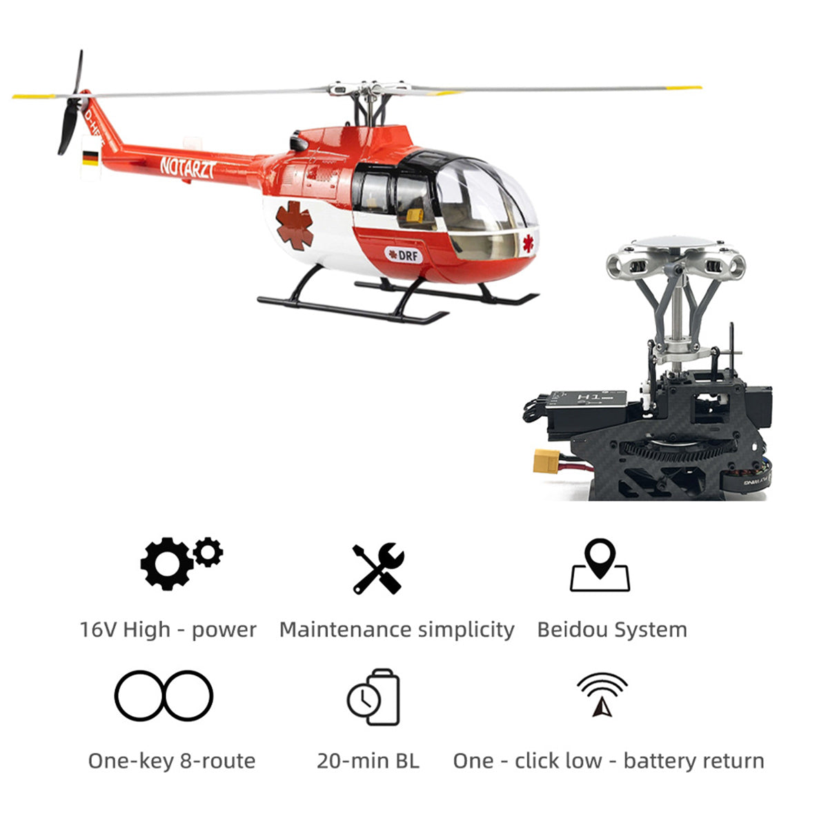 FLYWING BO105 470 Size 2.4G 6CH Civilian RC Helicopter - Maple Leaf - Razordon