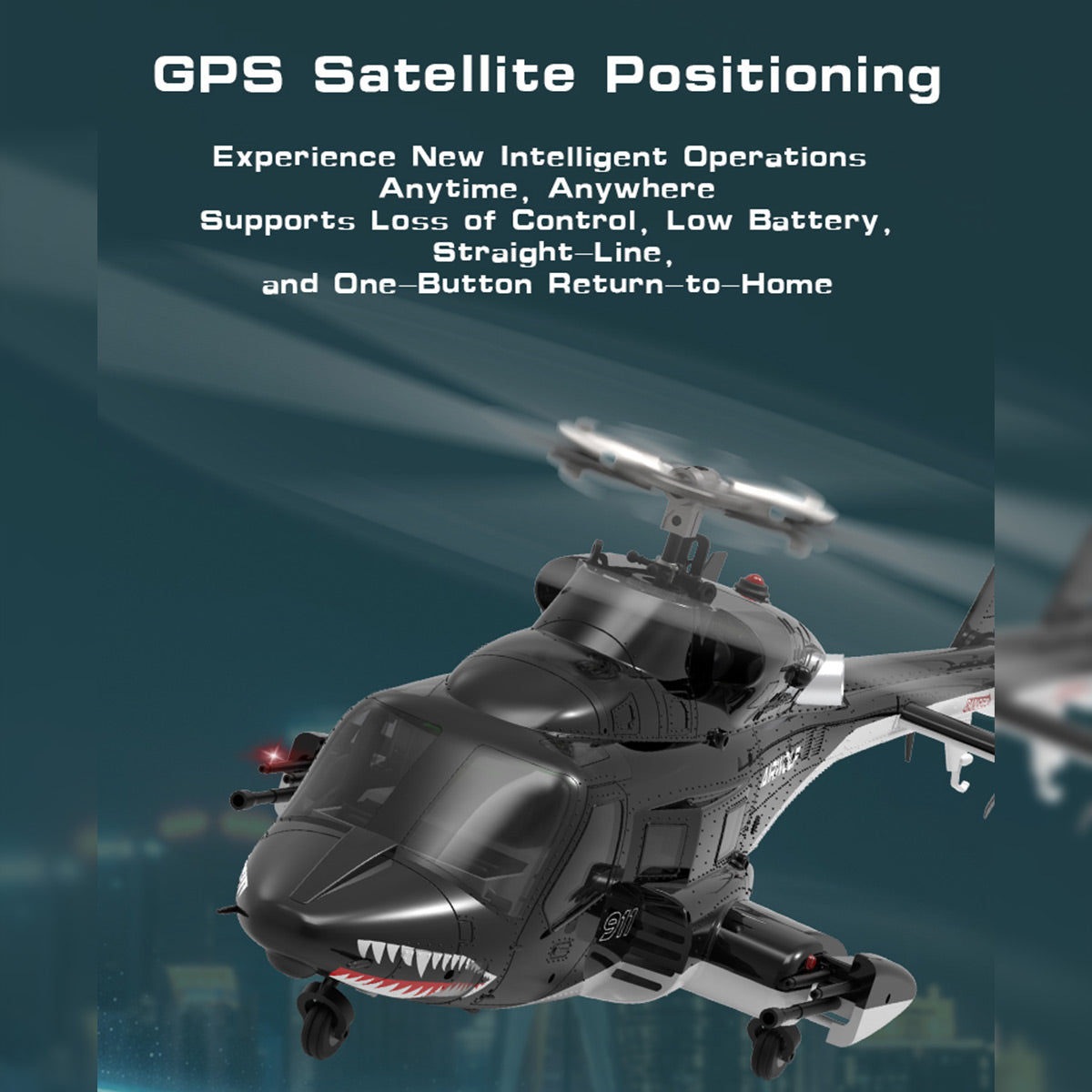 WOLFBUSH AW-911 Airwolf 1/34 Scale 2.4G 9CH Flybarless RC Helicopter Model with 6G/3D Stunt Mode and GPS Positioning Bell222  - Razordon