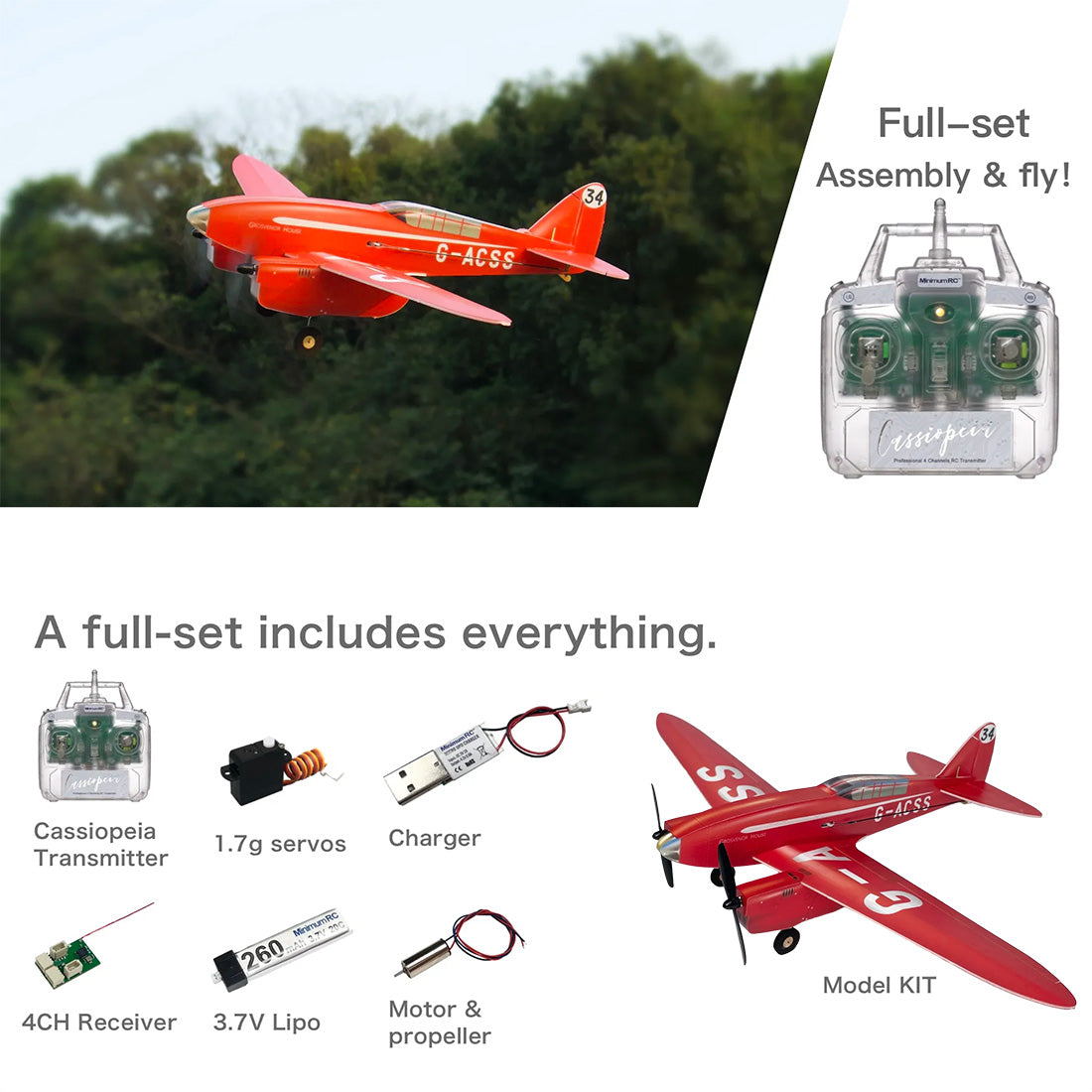 MinimumRC DH88 Comet 2.4G 4CH RC 모델 듀얼 엔진 항공기 모델