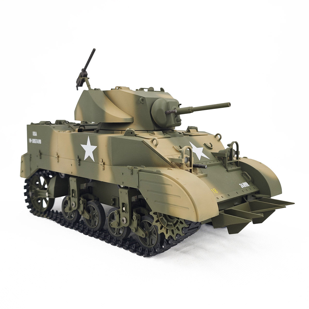 1/16 Scale 2.4G US M5A1 Stuart Light Tank Model with Sound & Light Effects, Telescopic Smoking Exhaust - Razordon