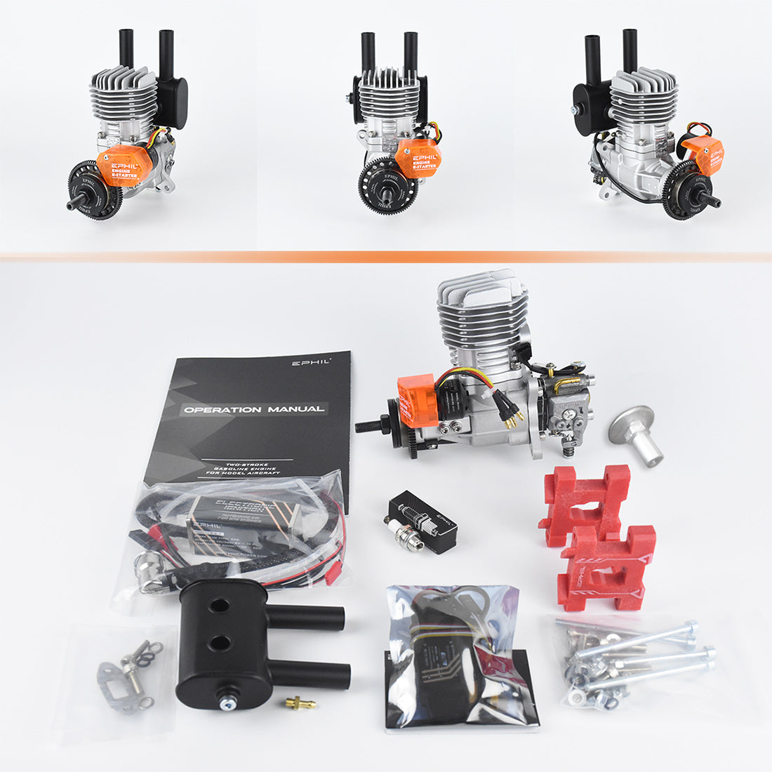 EPHIL X-20cc-R Pro Electric Startar Two-Stroke Single Cylinder Side Exhaust Gasoline Engine Model for Fixed-Wing Aircraft Models-RAZORDON