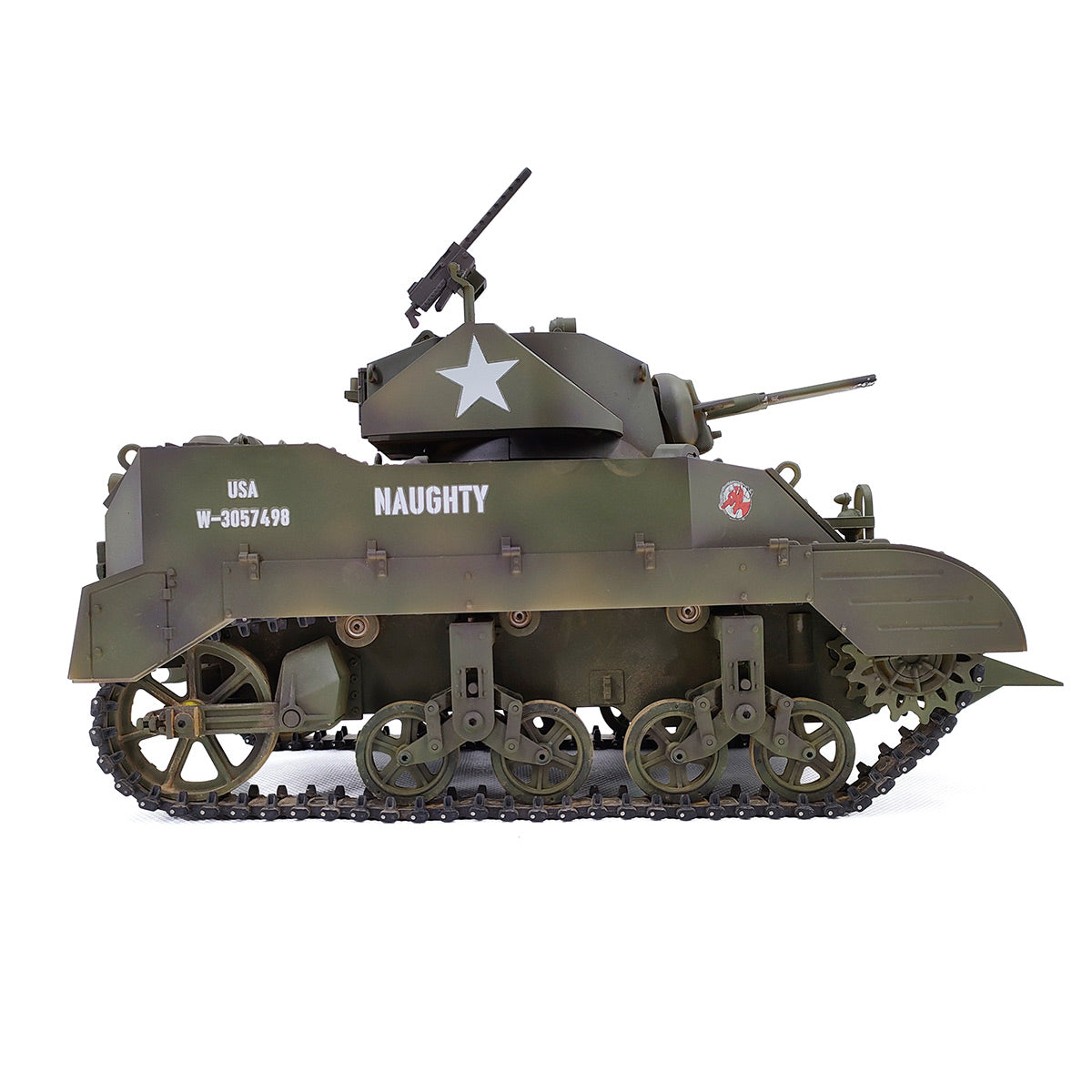 1/16 Scale 2.4G US M5A1 Stuart Light Tank Model with Sound & Light Effects, Telescopic Smoking Exhaust - Razordon