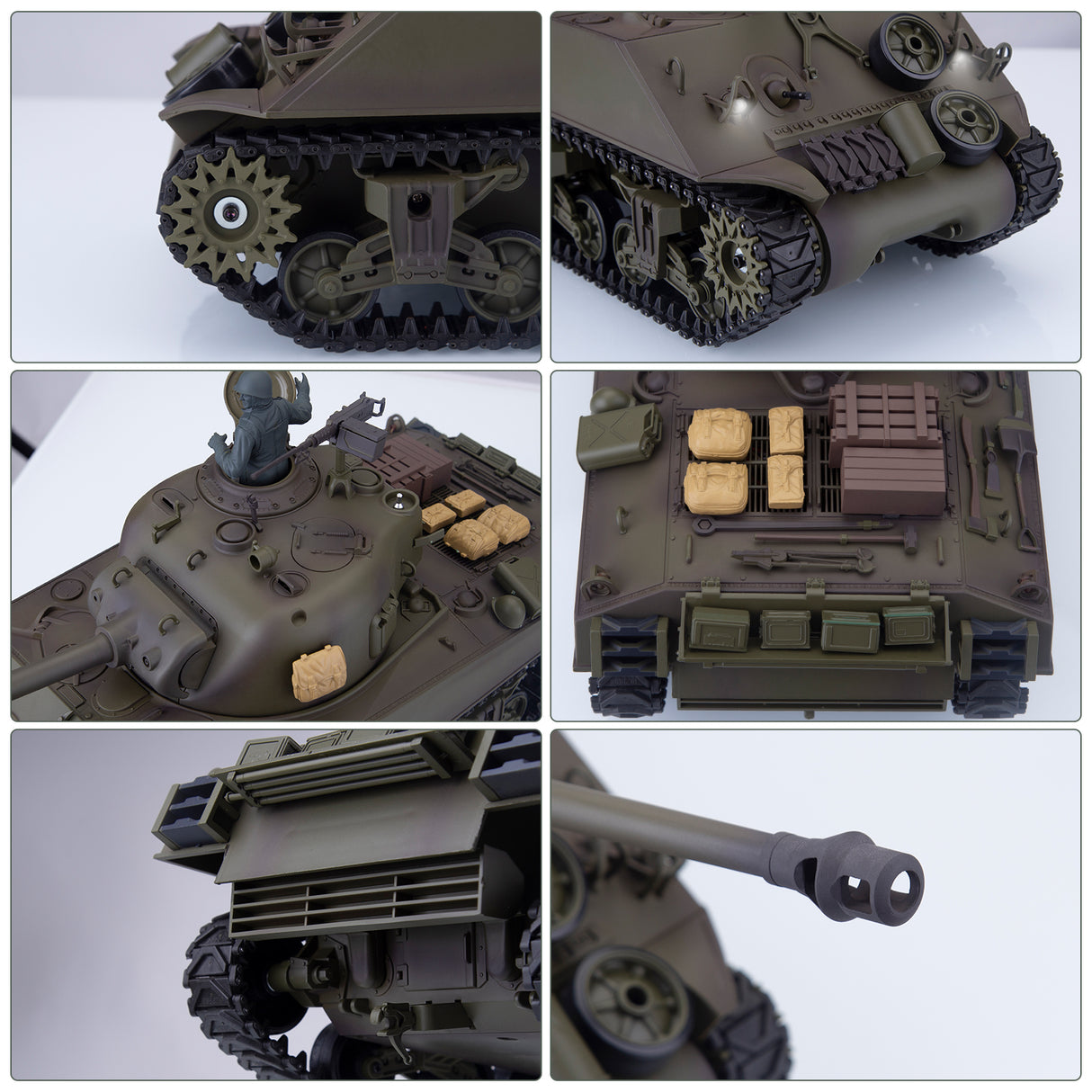 1/16 2.4G RC US M4A3 Sherman Medium Tank Vehicle Model Steel Gear Box Retractable Long Barrel Smoking Light Sound Launch BB Ammunition Infrared Ray