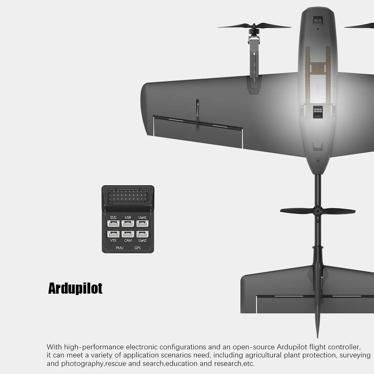 HEEWING Cruza T2 VTOL 2.4G EPP Vertical Takeoff and Landing Fixed-Wing RC Aircraft with FPV Camera Mount and Flight Controller - Razordon