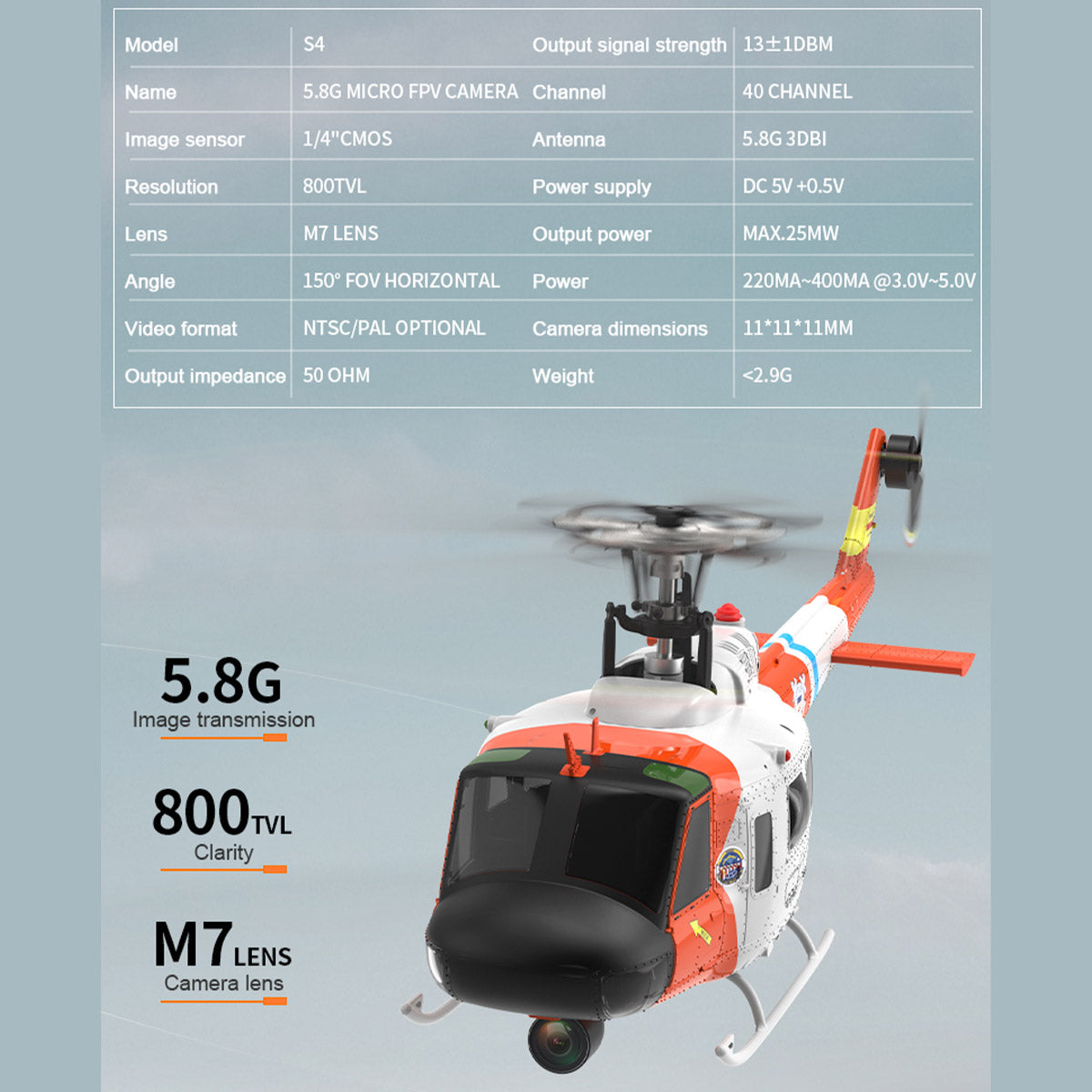 WOLFBUSH YUXIANG F07S UH-1 Huey 1/34 Scale RC Helicopter - 2.4G 6CH Brushless Direct Drive, 6G Flybarless with GPS Altitude Hold, RTF White Rescue Livery(MODE1/MODE2 Switchable)