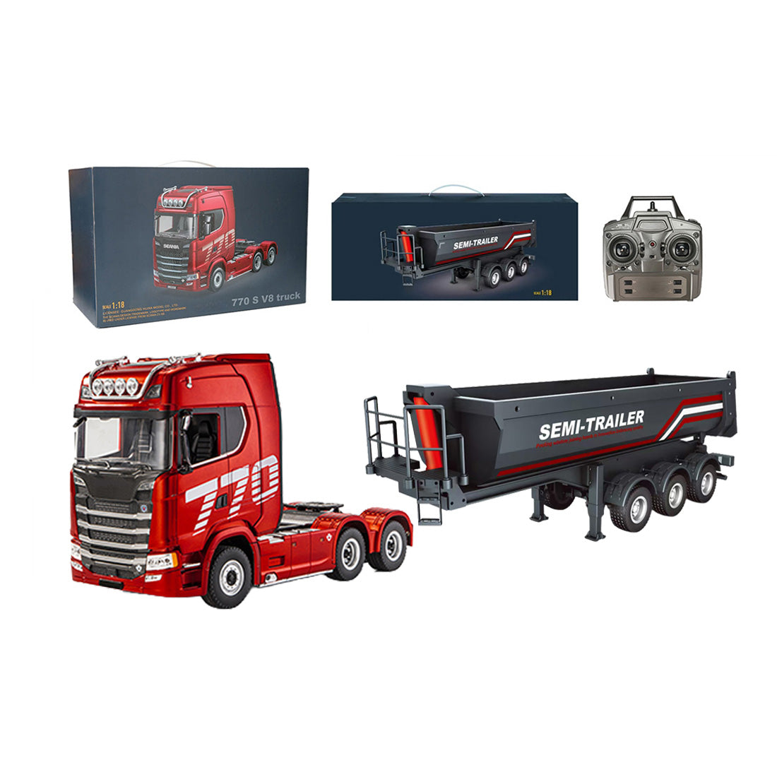 1/18 Scale 6x4 770S Heavy Duty Tractor Truck - RC Semi Trailer Model with Rear Wheel Drive