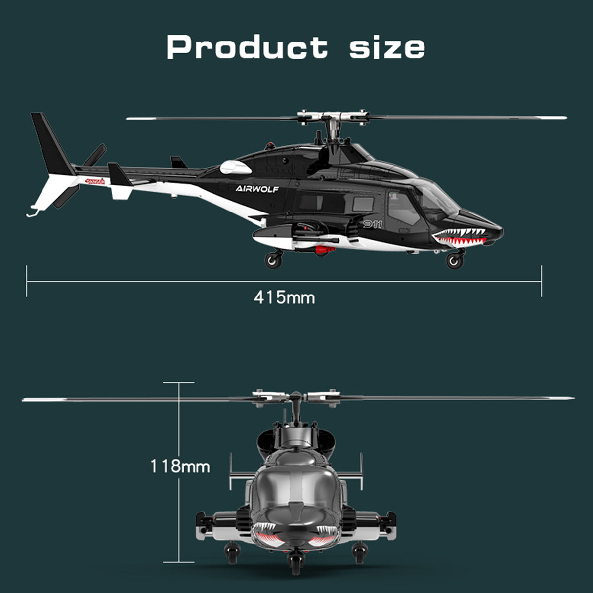 WOLFBUSH AW-911 Airwolf RC Helicopter Product Size - Razordon