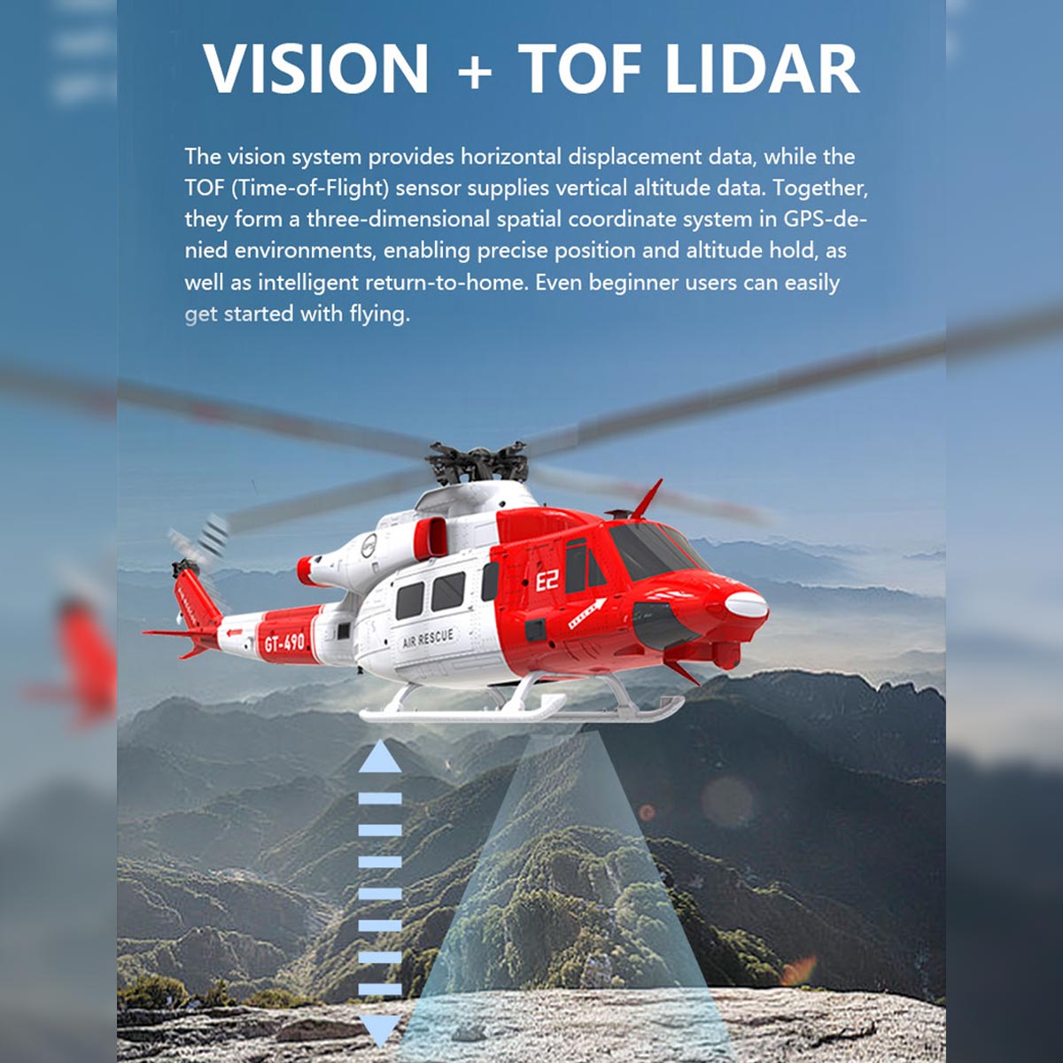 GOOSKY E2 UH-1Y 2.4G 6CH RC Helicopter Brushless Direct Drive Scale Model with LiDAR Positioning GPS Version Rescue Livery RTF - Razordon