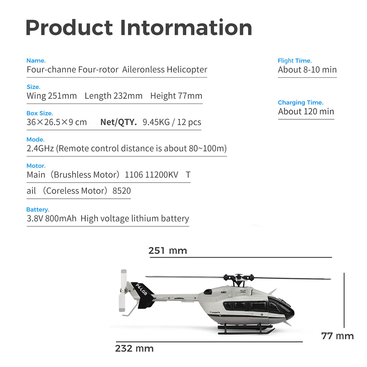 WLTOYS K160 EC-145 160-Class 2.4G 4CH 4-Propeller Flybarless Scale RC Helicopter Model with Adjustable Left/Right-Hand Throttle (RTF Version)