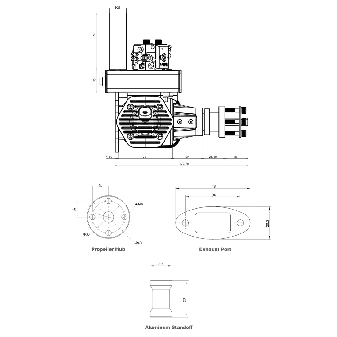 EPHIL XG-76cc-T Glow Plug Two-Stroke Twin-Cylinders Horizontally Opposed Gasoline Engine Model for Fixed-Wing Aircraft Models - RAZORDON