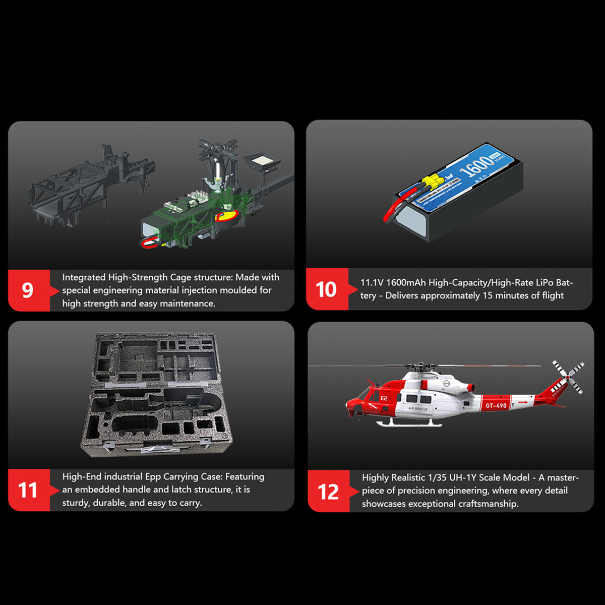 GOOSKY E2 UH-1Y 2.4G 6CH RC Helicopter Brushless Direct Drive Scale Model with LiDAR Positioning GPS Version Rescue Livery RTF  - Razordon