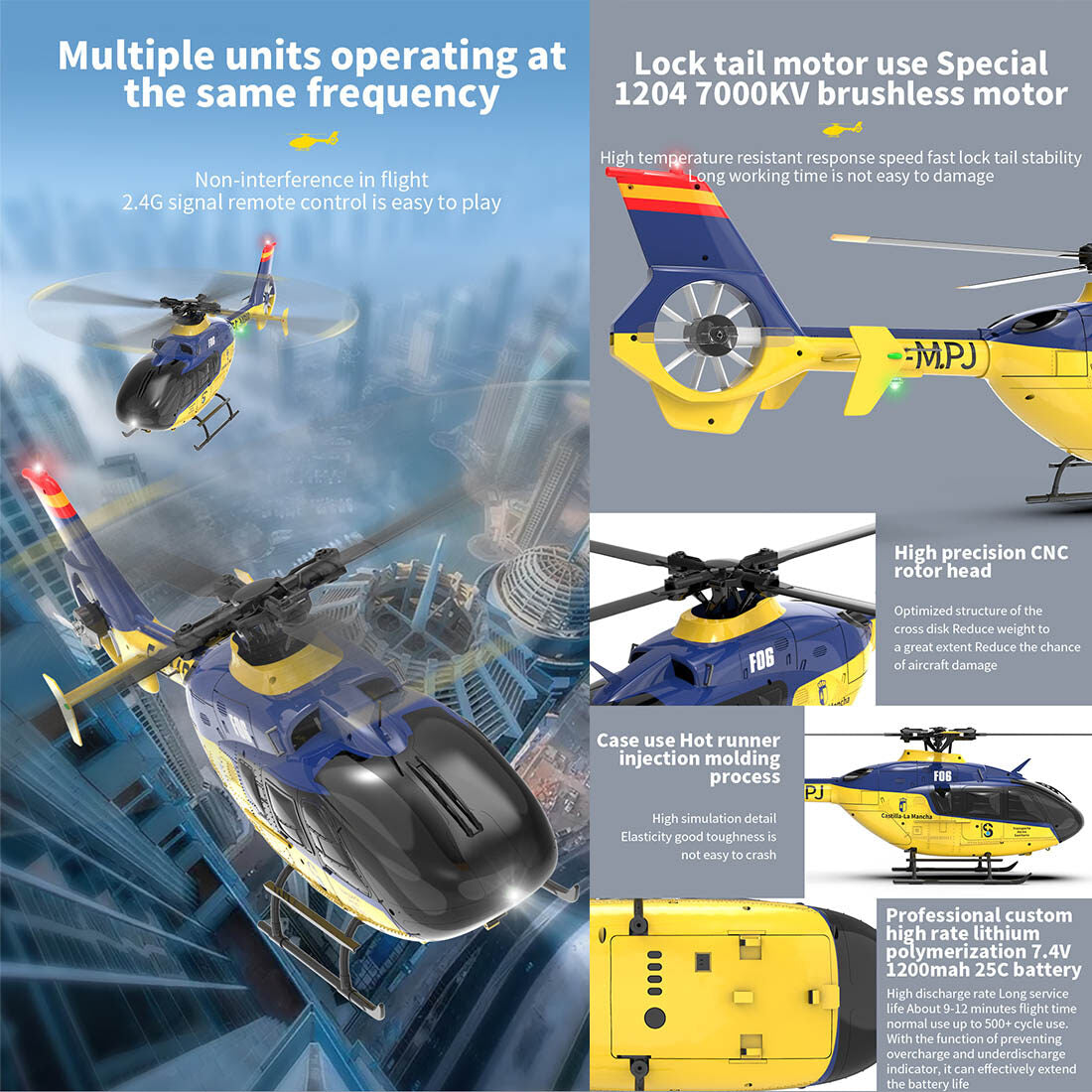 YU XIANG F06 EC 135 2,4G 6CH Brushless RC-Helikopter im Maßstab 1/36, Direktantrieb, 3D/6G Flybarless RTF (Modus 1/Modus 2 umschaltbar)