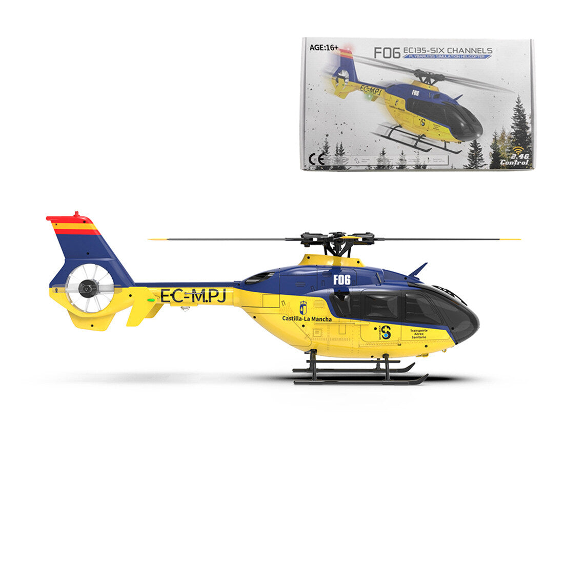 YU XIANG F06 EC 135 2,4G 6CH Brushless RC-Helikopter im Maßstab 1/36, Direktantrieb, 3D/6G Flybarless RTF (Modus 1/Modus 2 umschaltbar)