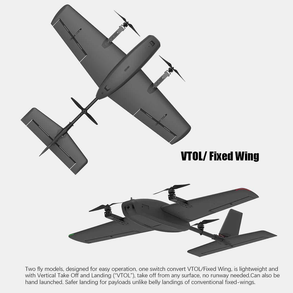 HEEWING Cruza T2 VTOL 2.4G EPP Vertical Takeoff and Landing Fixed-Wing RC Aircraft with FPV Camera Mount and Flight Controller - Razordon