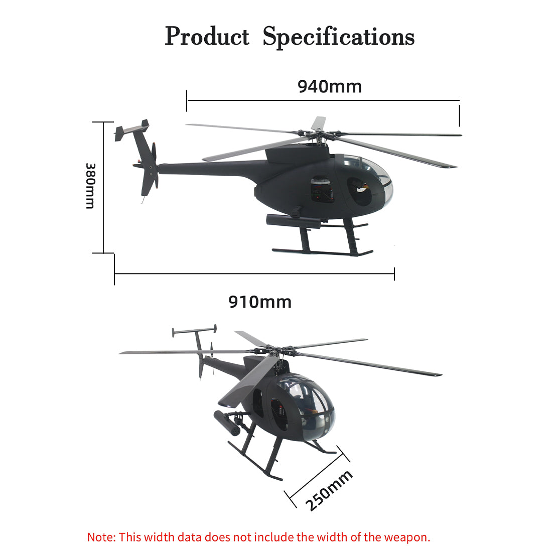 FLISHRC FL500 AH-6 Little Bird 500-Class 2.4G 6CH Scale RC Helicopter - RAZORDON