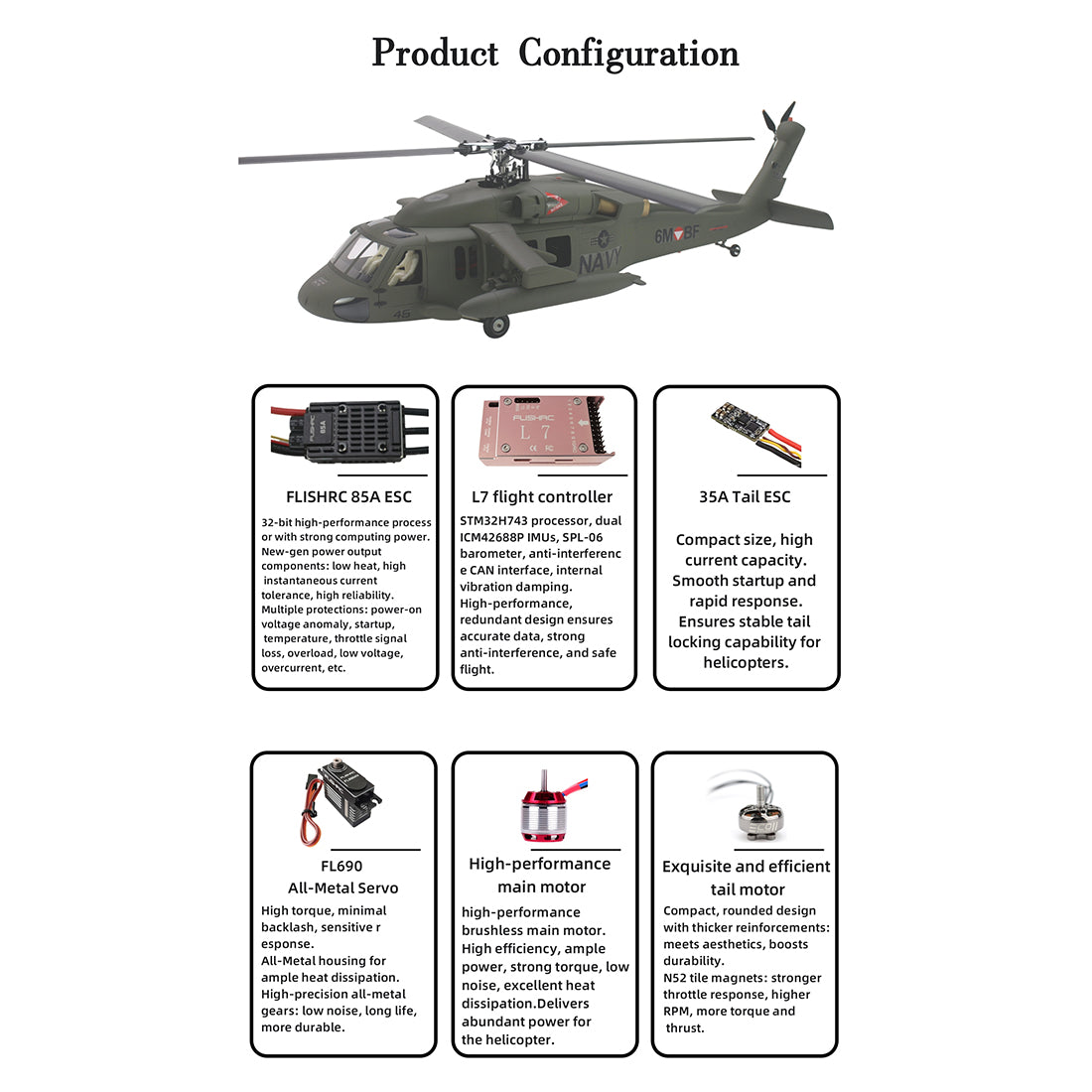 FLISHRC FL500 Black Hawk UH-60 500-Class 2.4GHz 6CH Scale RC Helicopter - RAZORDON