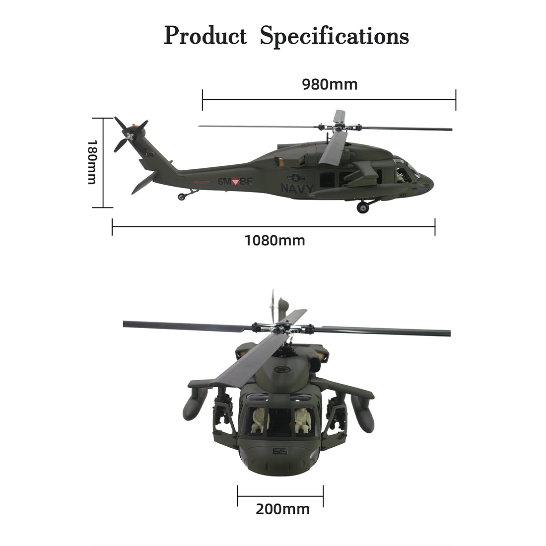 FLISHRC FL500 Black Hawk UH-60 500-Class 2.4GHz 6CH Scale RC Helicopter - RAZORDON