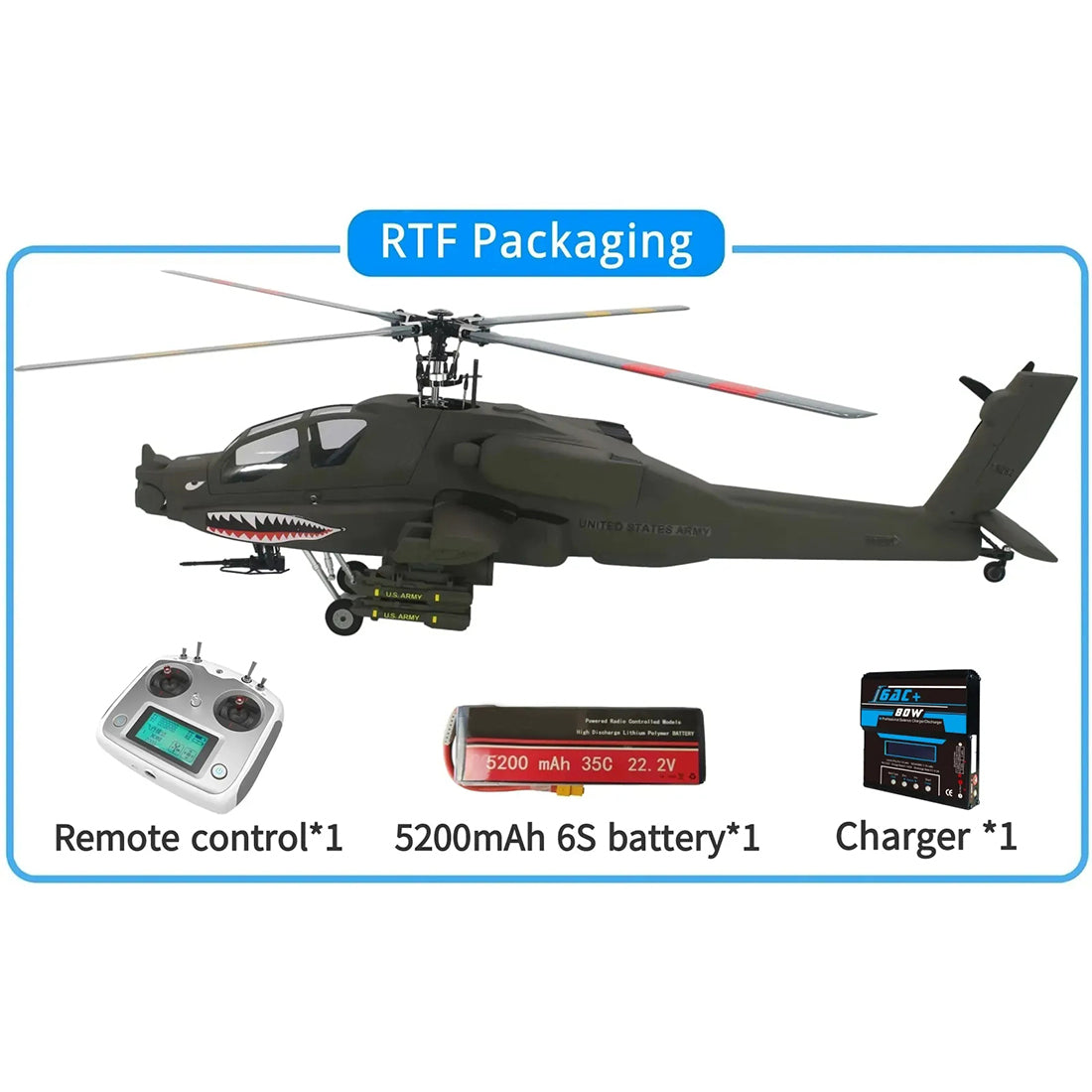 FLISHRC FL500 AH64 Apache 500-Class 2.4GHz 6CH Scale RC Helicopter with L7 Flight Controller, 4-Mode GPS Positioning, Realistic Cockpit – RTF Remote Control Helicopter
